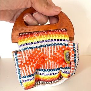 Cute Mini hand crafted woven bag wooden handle brand New Mexico hand made ORANGE